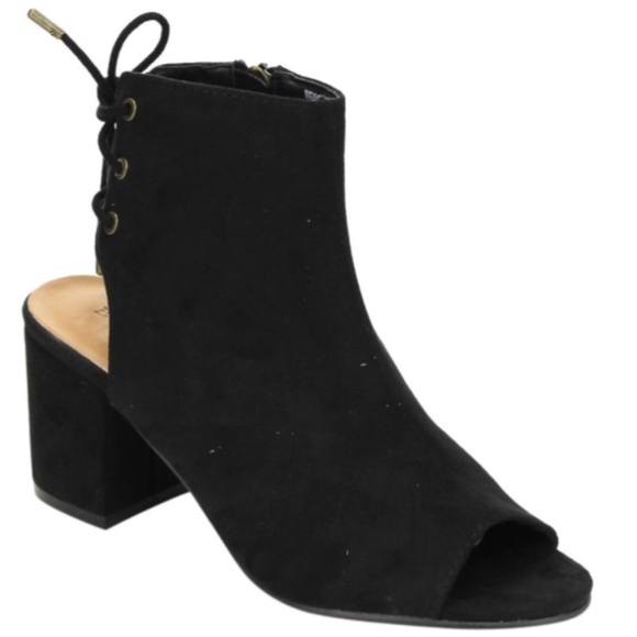 NEW Ankle Open Back Lace Booties Peep Toe Black - Picture 1 of 5